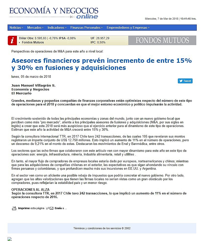 Asesores financieros prevn incremento de entre 15% y 30% en fusiones y adquisiciones